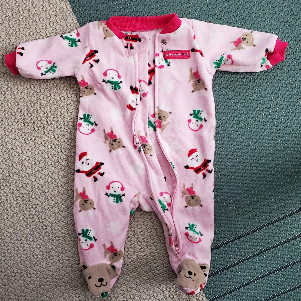 My first Christmas newborn fleece footie pj's